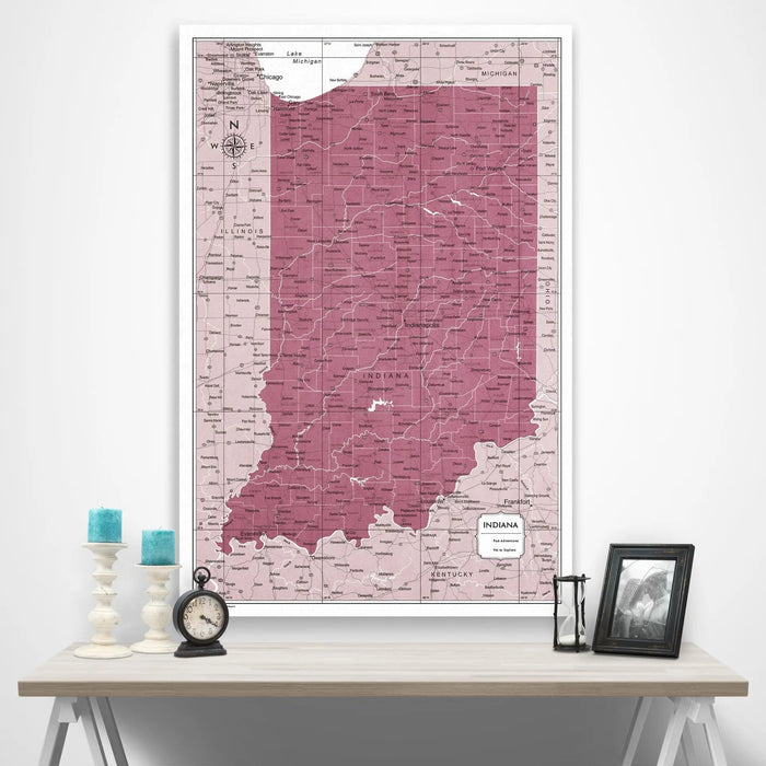Indiana Map Poster - Burgundy Color Splash CM Poster