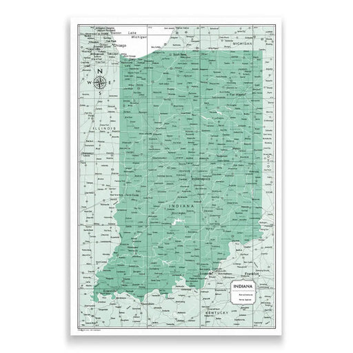 Indiana Map Poster - Green Color Splash