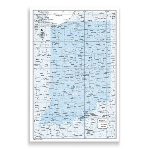 Indiana Map Poster - Light Blue Color Splash CM Poster