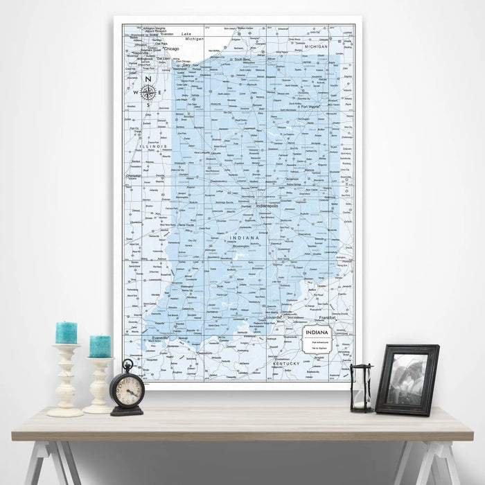 Indiana Map Poster - Light Blue Color Splash CM Poster