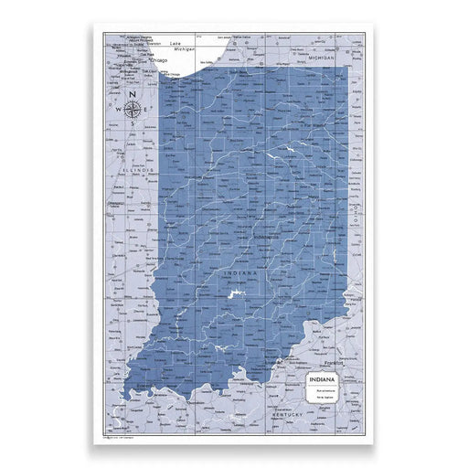 Indiana Map Poster - Navy Color Splash