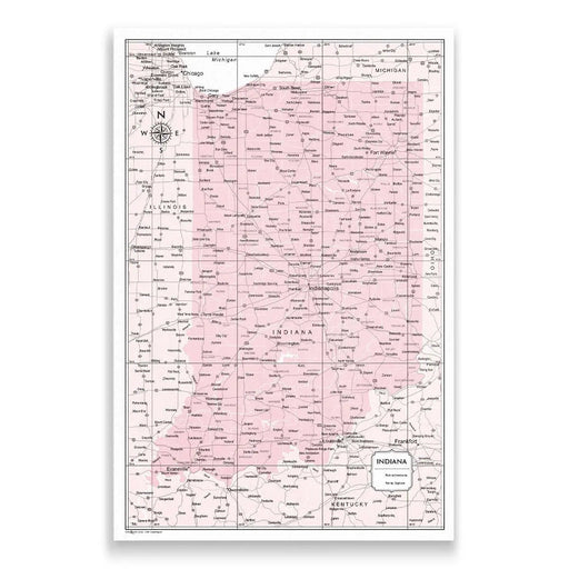 Push Pin Indiana Map (Pin Board) - Pink Color Splash CM Pin Board