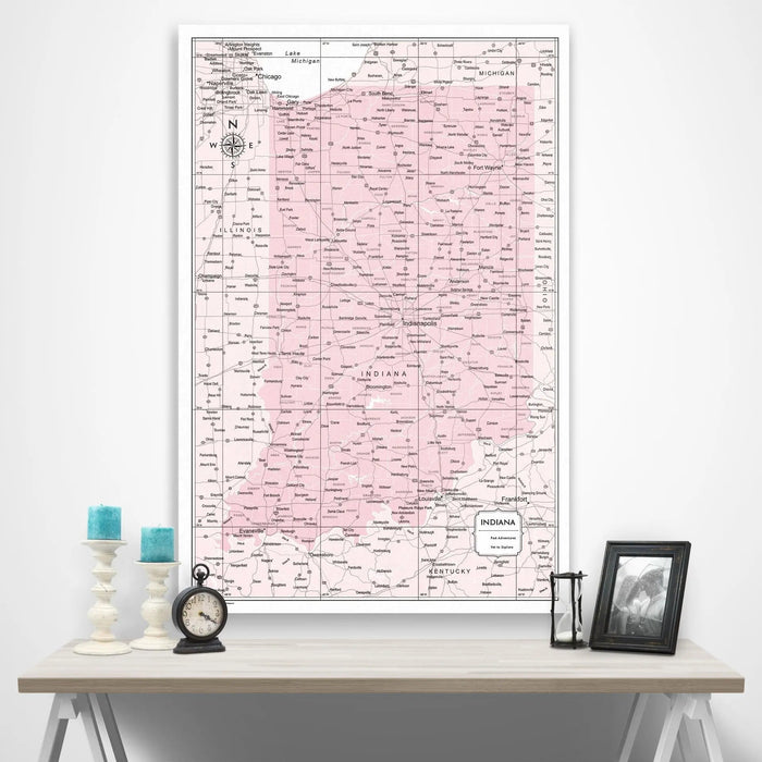 Indiana Map Poster - Pink Color Splash CM Poster