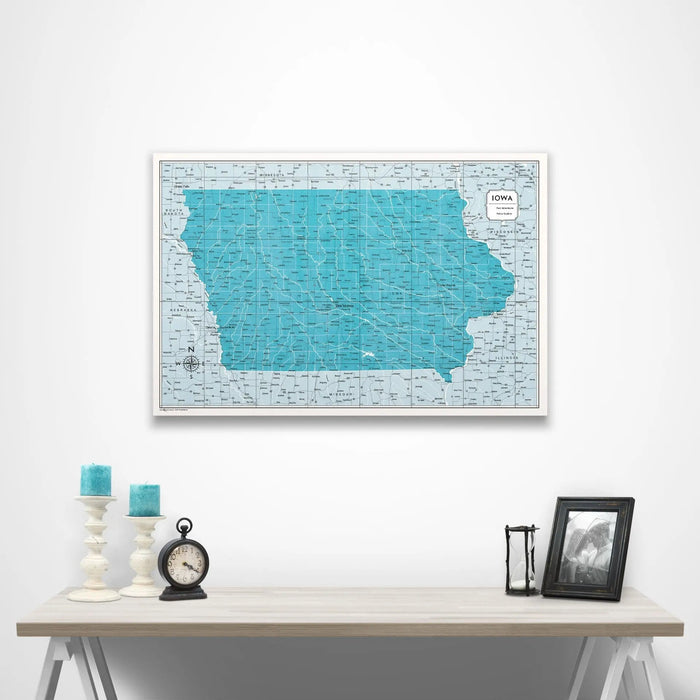 Iowa Map Poster - Teal Color Splash CM Poster