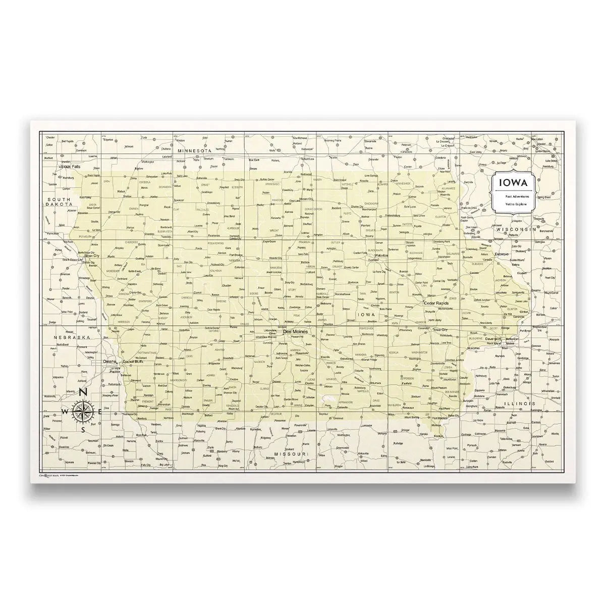 Iowa Map Poster - Yellow Color Splash - Conquest Maps LLC