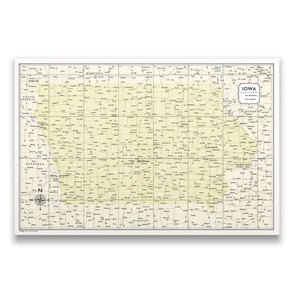 Iowa Map Poster - Yellow Color Splash - Conquest Maps LLC