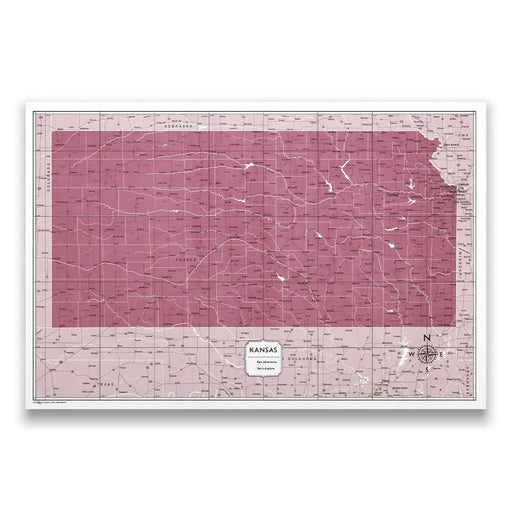Kansas Map Poster - Burgundy Color Splash
