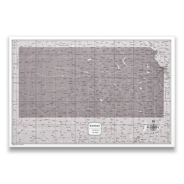 Push Pin Kansas Map (Pin Board/Poster) - Dark Brown Color Splash CM Pin Board