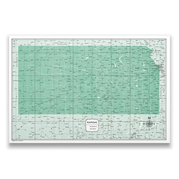 Push Pin Kansas Map (Pin Board) - Green Color Splash CM Pin Board