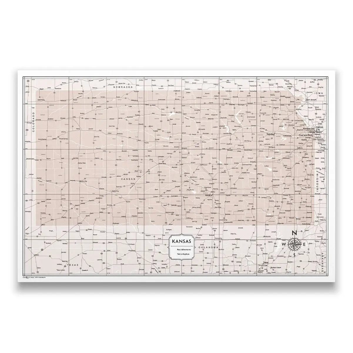 Push Pin Kansas Map (Pin Board) - Light Brown Color Splash CM Pin Board