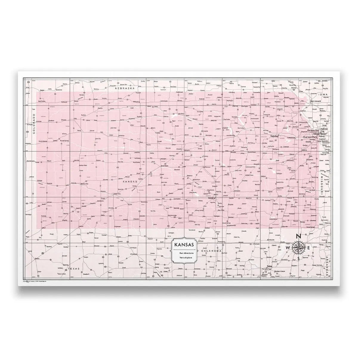 Kansas Map Poster - Pink Color Splash - Conquest Maps LLC