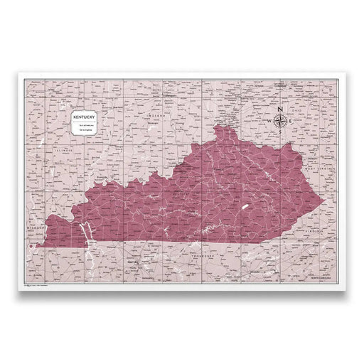 Kentucky Map Poster - Burgundy Color Splash