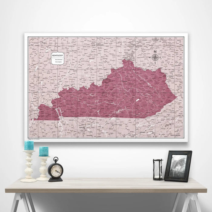 Kentucky Map Poster - Burgundy Color Splash CM Poster