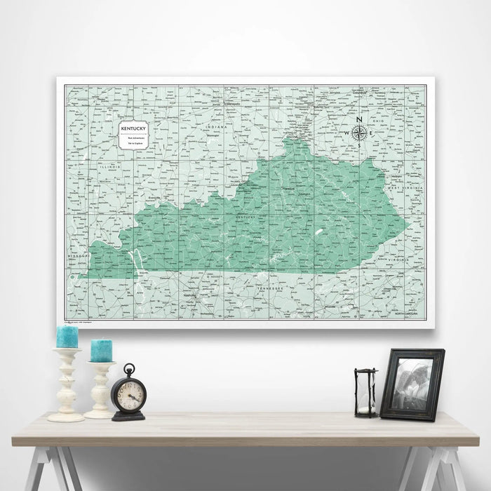 Kentucky Map Poster - Green Color Splash CM Poster