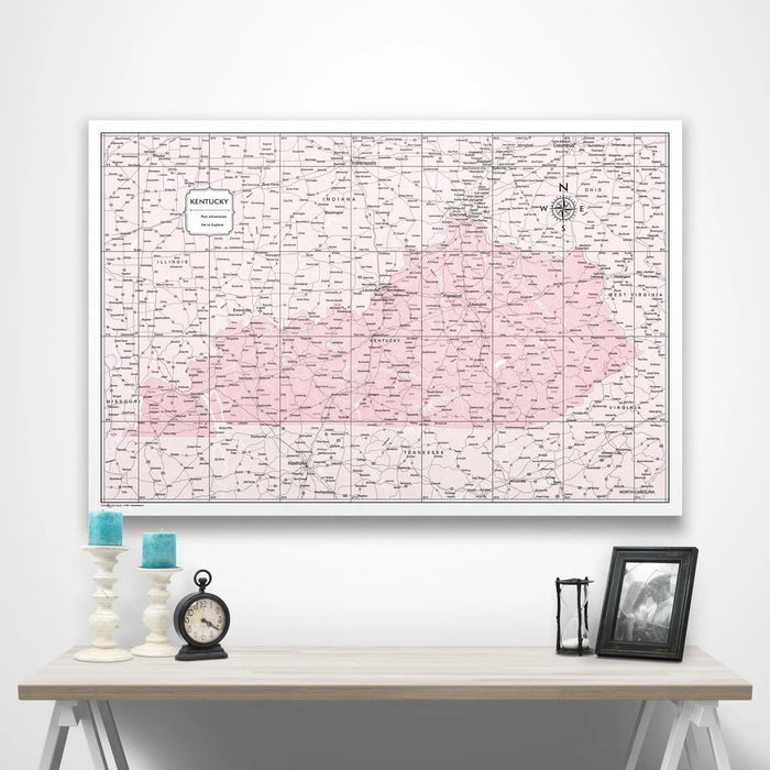 Kentucky Map Poster - Pink Color Splash CM Poster