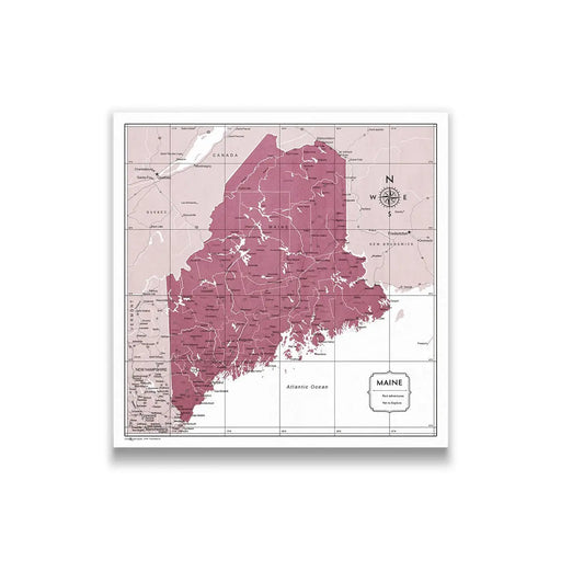 Push Pin Maine Map (Pin Board/Poster) - Burgundy Color Splash CM Pin Board
