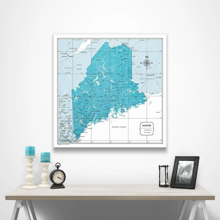 Maine Map Poster - Teal Color Splash CM Poster