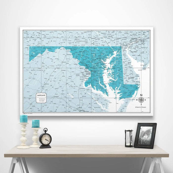 Maryland Map Poster - Teal Color Splash CM Poster