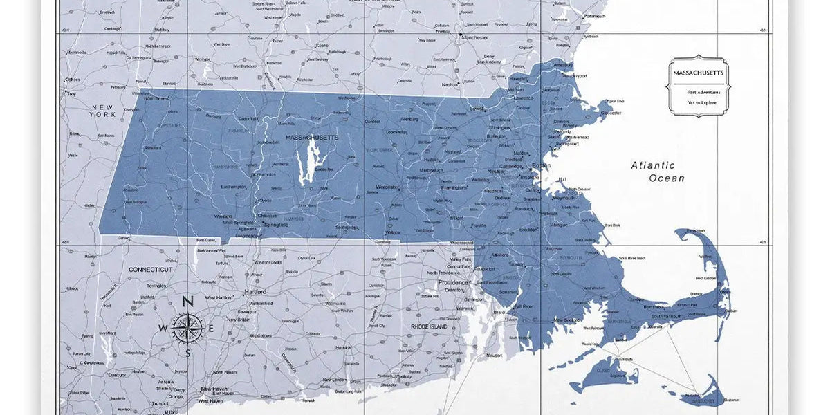 Massachusetts Map Poster - Navy Color Splash - Conquest Maps LLC
