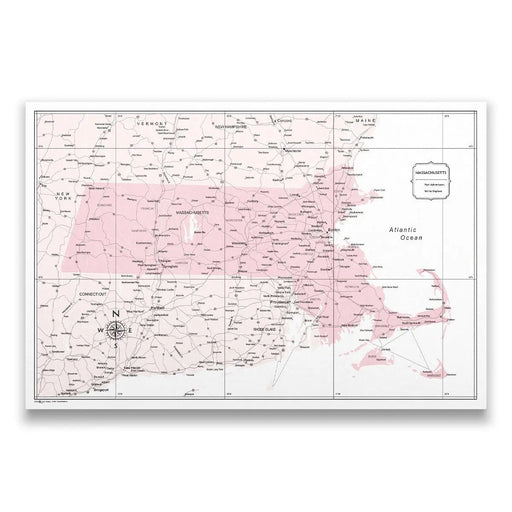 Massachusetts Map Poster - Pink Color Splash