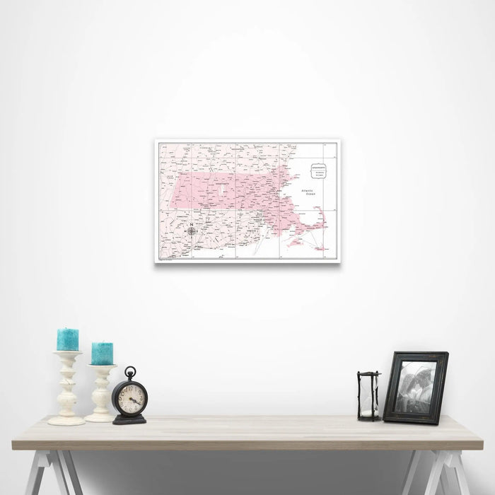 Massachusetts Map Poster - Pink Color Splash CM Poster
