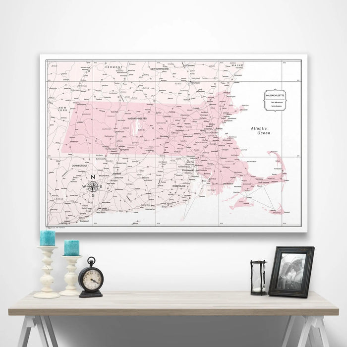 Massachusetts Map Poster - Pink Color Splash CM Poster