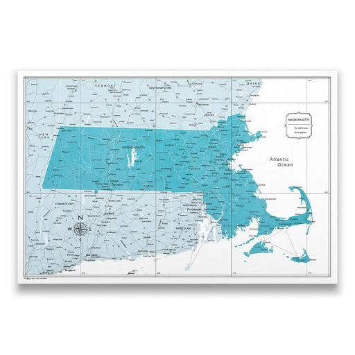 Massachusetts Map Poster - Teal Color Splash