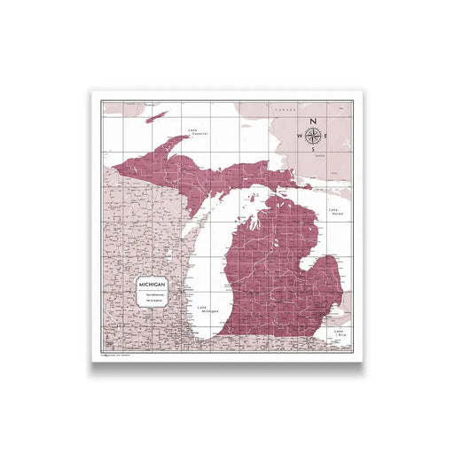 Michigan Map Poster - Burgundy Color Splash