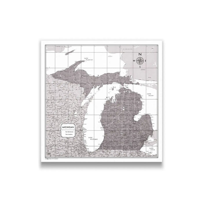 Push Pin Michigan Map (Pin Board/Poster) - Dark Brown Color Splash CM Pin Board