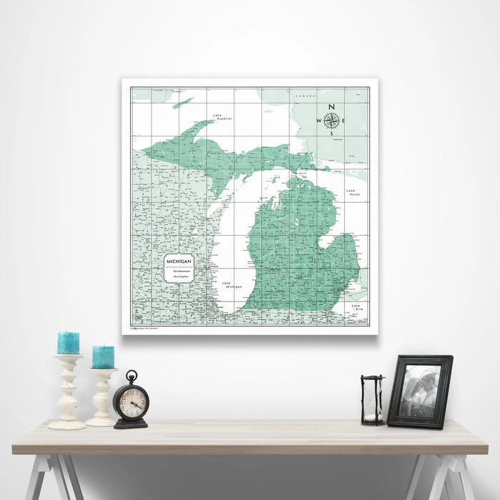 Michigan Map Poster - Green Color Splash CM Poster