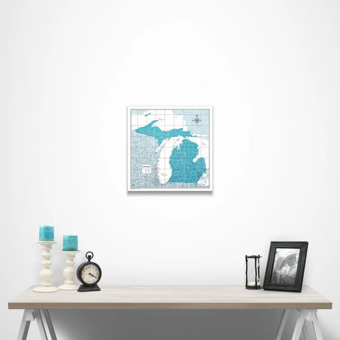 Michigan Map Poster - Teal Color Splash CM Poster