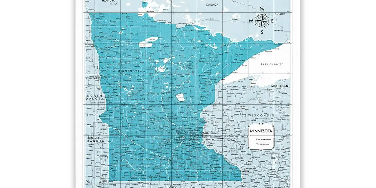 Minnesota Map Poster - Teal Color Splash - Conquest Maps LLC