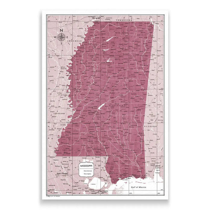 Mississippi Map Poster - Burgundy Color Splash CM Poster