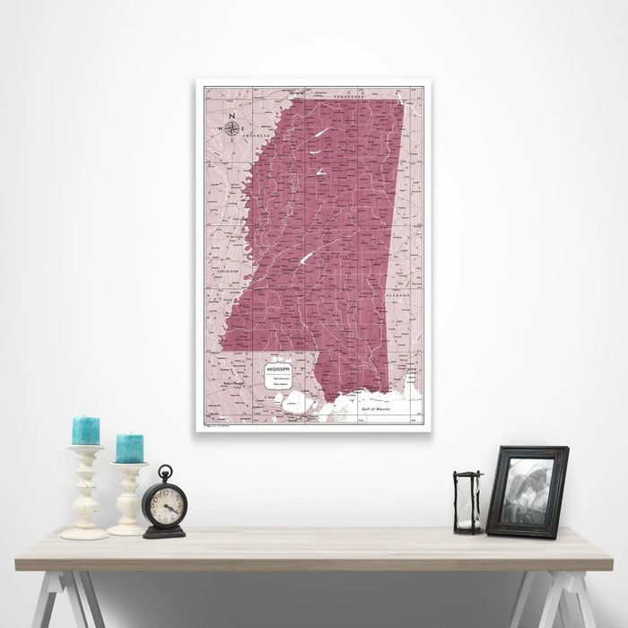Mississippi Map Poster - Burgundy Color Splash CM Poster