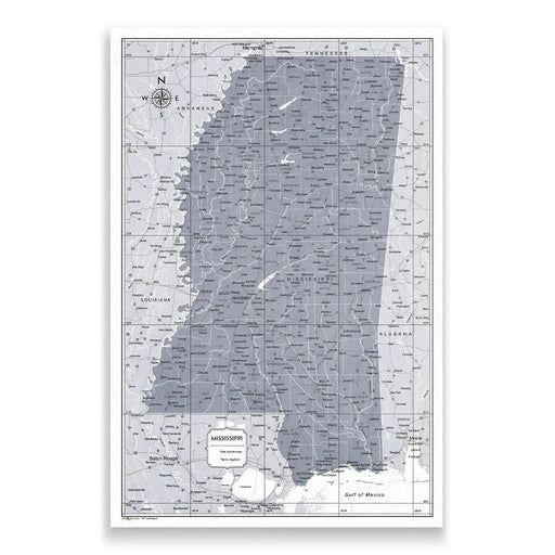 Mississippi Map Poster - Dark Gray Color Splash