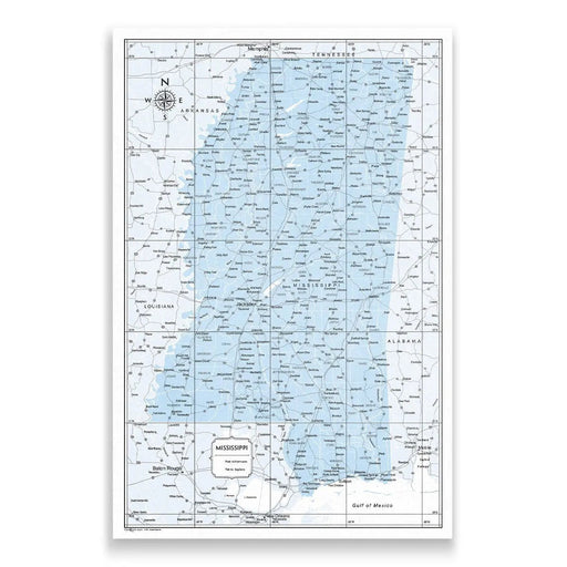 Push Pin Mississippi Map (Pin Board) - Light Blue Color Splash CM Pin Board