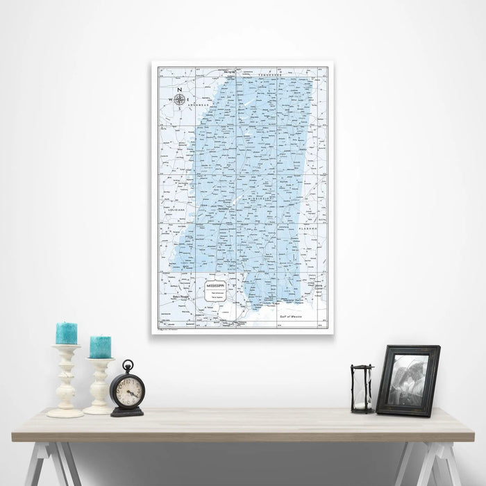 Mississippi Map Poster - Light Blue Color Splash CM Poster
