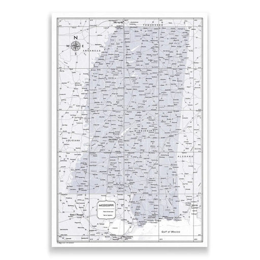 Mississippi Map Poster - Light Gray Color Splash