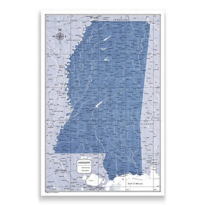 Mississippi Map Poster - Navy Color Splash CM Poster