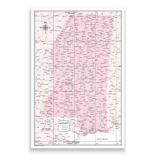Mississippi Map Poster - Pink Color Splash