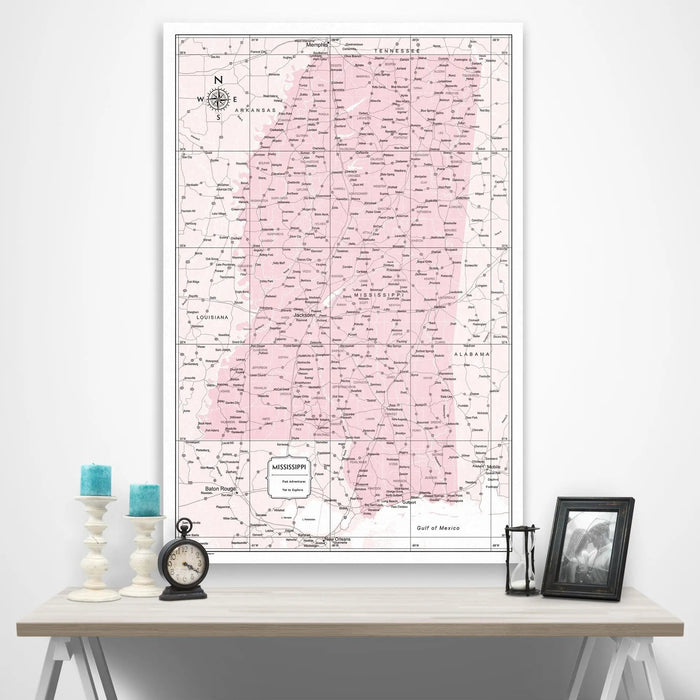 Mississippi Map Poster - Pink Color Splash CM Poster