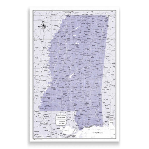 Push Pin Mississippi Map (Pin Board) - Purple Color Splash CM Pin Board