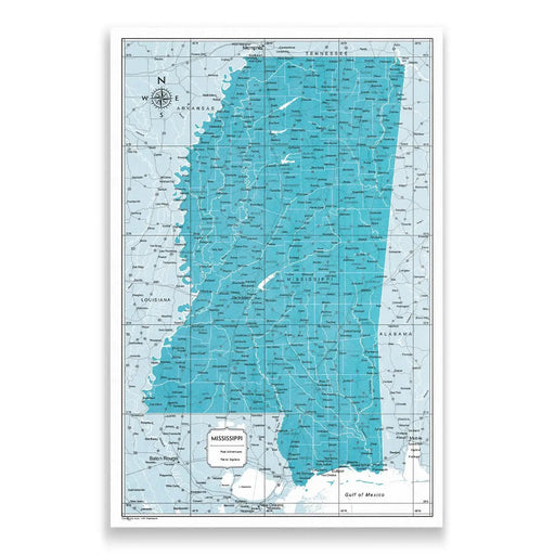 Push Pin Mississippi Map (Pin Board) - Teal Color Splash CM Pin Board