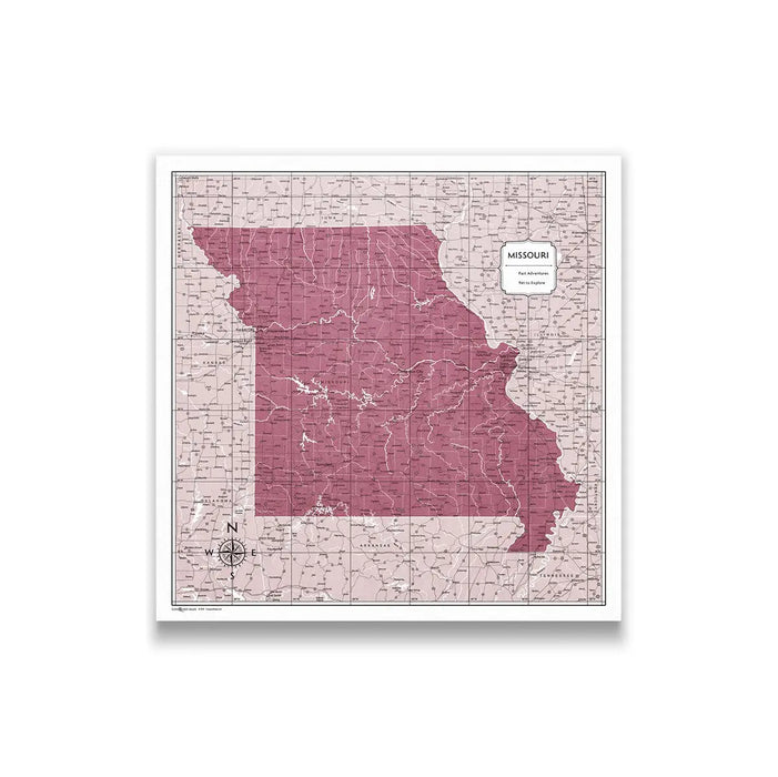 Push Pin Missouri Map (Pin Board/Poster) - Burgundy Color Splash CM Pin Board