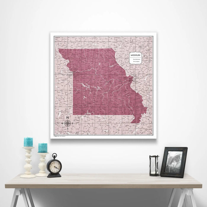 Push Pin Missouri Map (Pin Board/Poster) - Burgundy Color Splash CM Pin Board