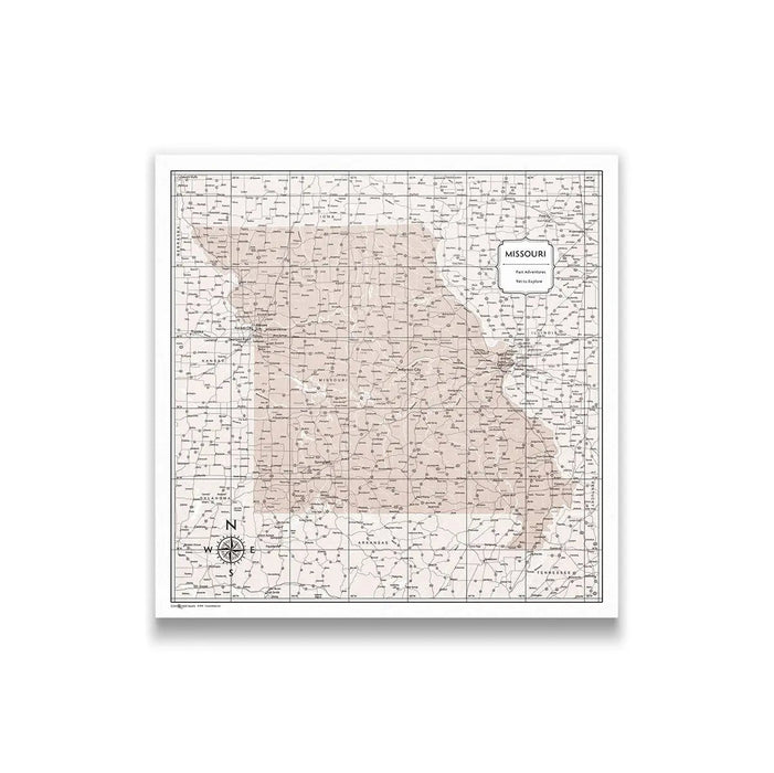 Push Pin Missouri Map (Pin Board) - Light Brown Color Splash CM Pin Board
