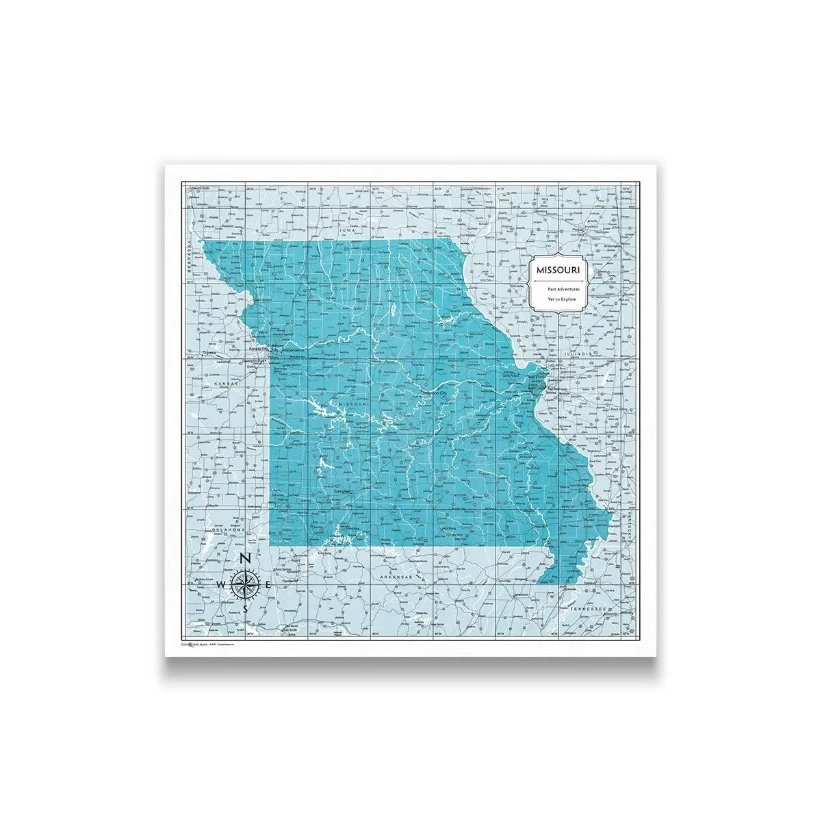Map Pin Missouri Push Pin Missouri Map (Pin Board) - Teal Color Splash - Conquest Maps LLC