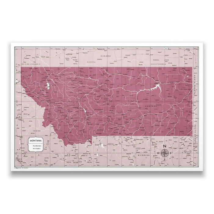 Push Pin Montana Map (Pin Board) - Burgundy Color Splash CM Pin Board