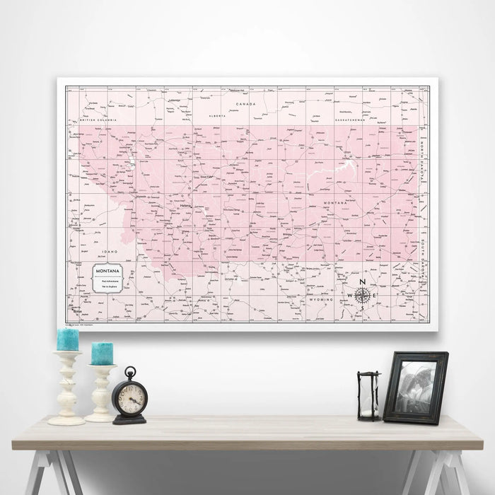 Push Pin Montana Map (Pin Board/Poster) - Pink Color Splash CM Pin Board