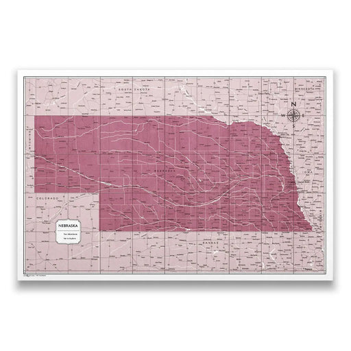 Nebraska Map Poster - Burgundy Color Splash